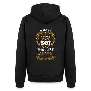 Made In December 1987 The Best - Unisex Premium Organic Zip Hoodie - black - Back - Nico (187cm)