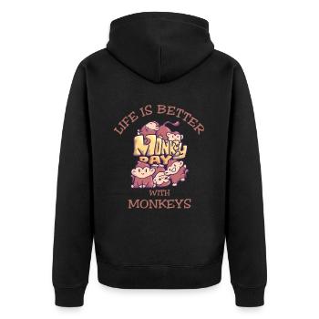 Singe disant que la vie est meilleure avec les singes - Veste à capuche bio Premium Unisexe - noir - Dos - Nico (187cm)