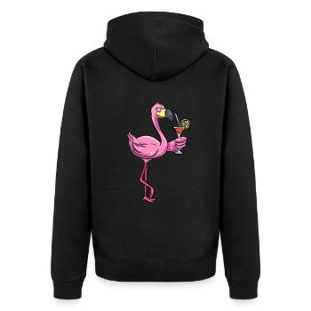 Flamingo Pinker Vogel - Unisex Premium Bio Zip Hoodie - Schwarz - Hinten - Nico (187cm)