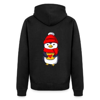 Cute penguin with teacup - Unisex Premium Organic Zip Hoodie - black - Back - Nico (187cm)
