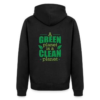 A green Planet is a Clean Planet Natur - Unisex Premium Bio Zip Hoodie - Schwarz - Hinten - Nico (187cm)