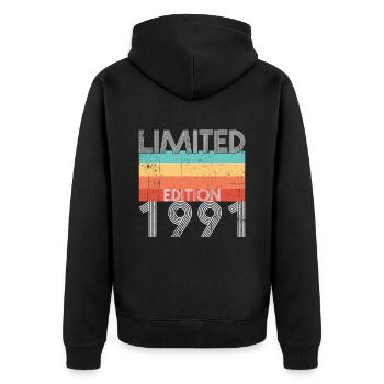Limited Edition Retro 1991 - Unisex Premium Bio Zip Hoodie - Schwarz - Hinten - Nico (187cm)