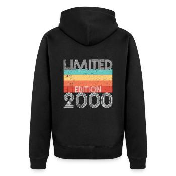 Limited Edition Retro 2000 - Unisex Premium Bio Zip Hoodie - Schwarz - Hinten - Nico (187cm)