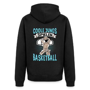 Basketball Training Trikot Coole Jungs Spielen - Unisex Premium Bio Zip Hoodie - Schwarz - Hinten - Nico (187cm)