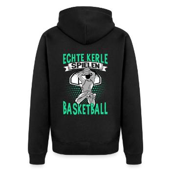 Basketball Training Trikot Coole Jungs Spielen - Unisex Premium Bio Zip Hoodie - Schwarz - Hinten - Nico (187cm)