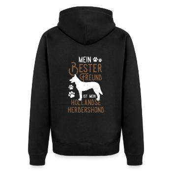 Hollandse Herdershond ist mein bester Freund - Unisex Premium Bio Zip Hoodie - Schwarz - Hinten - Nico (187cm)