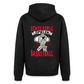 Basketball Training Trikot Echte Kerle Spielen - Unisex Premium Bio Zip Hoodie - Schwarz - Hinten - Nico (187cm)