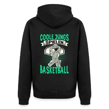 Basketball Training Trikot Coole Jungs Spielen - Unisex Premium Bio Zip Hoodie - Schwarz - Hinten - Nico (187cm)