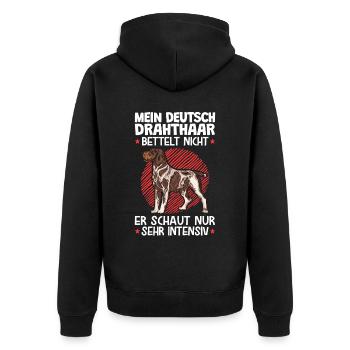 Deutsch Drahthaar bettelt nicht Jagdhund - Unisex Premium Bio Zip Hoodie - Schwarz - Hinten - Nico (187cm)