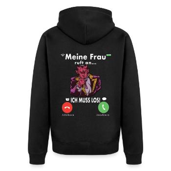 Meine Frau Teufel Lustig Humor Hochzeitstag - Unisex Premium Bio Zip Hoodie - Schwarz - Hinten - Nico (187cm)