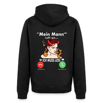 Meine Mann Teufel Lustig Humor Hochzeitstag - Unisex Premium Bio Zip Hoodie - Schwarz - Hinten - Nico (187cm)