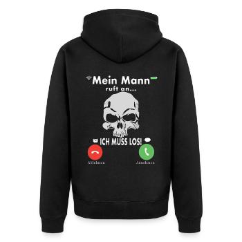 Meine Mann Teufel Lustig Humor Hochzeitstag - Unisex Premium Bio Zip Hoodie - Schwarz - Hinten - Nico (187cm)