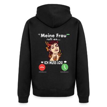 Meine Frau Teufel Lustig Humor Hochzeitstag - Unisex Premium Bio Zip Hoodie - Schwarz - Hinten - Nico (187cm)