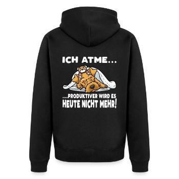 Welsh Terrier Hund Mit Kuscheltier Schlafen - Unisex Premium Bio Zip Hoodie - Schwarz - Hinten - Nico (187cm)
