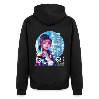 Japanese Vaporwave Girl Futuristic Cyber Aesthetic - Unisex Premium Organic Zip Hoodie - black - Back - Nico (187cm)