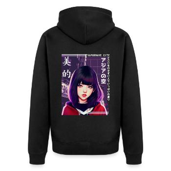 Cyberpop Vaporwave Anime Girl Japanese City Futuri - Unisex Premium Bio Zip Hoodie - Schwarz - Hinten - Nico (187cm)