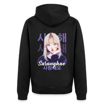 Mignon fille d’anime coréenne Kpop Saranghae Kdrama - Veste à capuche bio Premium Unisexe - noir - Dos - Nico (187cm)