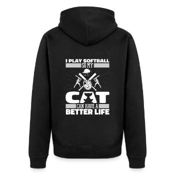 Softball Katze - Unisex Premium Bio Zip Hoodie - Schwarz - Hinten - Nico (187cm)
