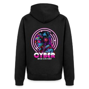 Cyber Girl japonaise Vaporwave Aesthethic - Veste à capuche bio Premium Unisexe - noir - Dos - Nico (187cm)