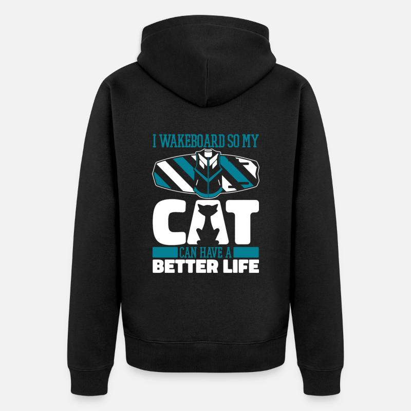 Wakeboard Wakeboarder Katze - Unisex Premium Bio Zip Hoodie - Schwarz