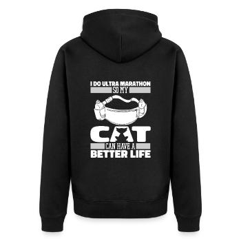 Ultramarathon Katze - Unisex Premium Bio Zip Hoodie - Schwarz - Hinten - Nico (187cm)