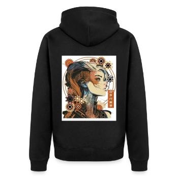 Japanese Aesthetic Steampunk Futuristic Anime Girl - Unisex Premium Bio Zip Hoodie - Schwarz - Hinten - Nico (187cm)