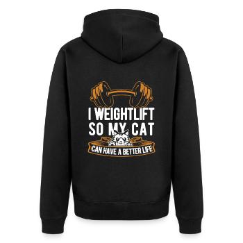 Gewichtheben Gewichtheber Katze - Unisex Premium Bio Zip Hoodie - Schwarz - Hinten - Nico (187cm)