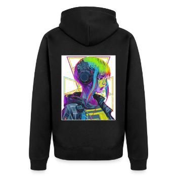 Japanese Cyberpop Aesthethic Futurism Vaporwave Gi - Unisex Premium Bio Zip Hoodie - Schwarz - Hinten - Nico (187cm)