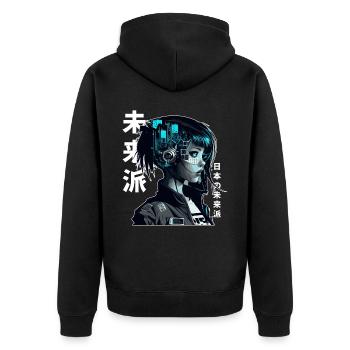 Japanese Anime Girl Urban Cyber Vaporwave Aestheti - Unisex Premium Bio Zip Hoodie - Schwarz - Hinten - Nico (187cm)