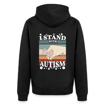 ich bin Autist - Unisex Premium Bio Zip Hoodie - Schwarz - Hinten - Nico (187cm)