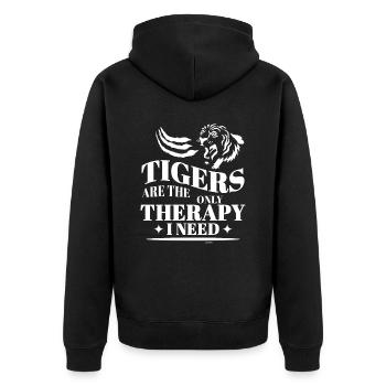 Tiger Spruch - Unisex Premium Bio Zip Hoodie - Schwarz - Hinten - Nico (187cm)