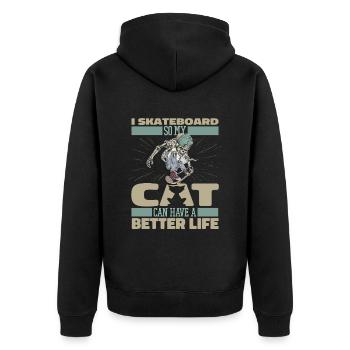 Skateboard Skater Cat - Unisex Premium Organic Zip Hoodie - black - Back - Nico (187cm)
