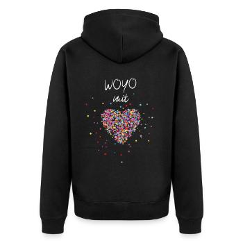 Woyo Yoga mit Herz Meditation Namaste Yogalehrerin - Unisex Premium Bio Zip Hoodie - Schwarz - Hinten - Nico (187cm)