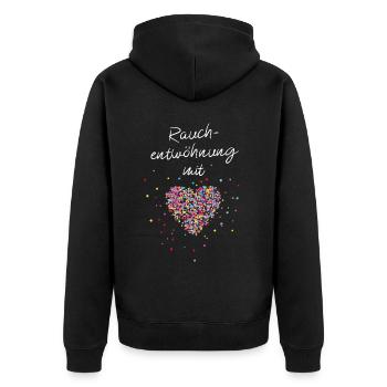 Rauchentwöhnung mit Herz Rauchfrei Nikotinabhängig - Unisex Premium Bio Zip Hoodie - Schwarz - Hinten - Nico (187cm)