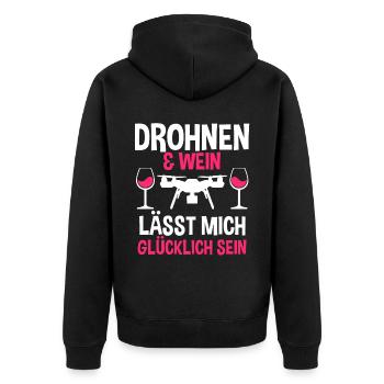 Drohne Wein Pilot Drohnen - Unisex Premium Bio Zip Hoodie - Schwarz - Hinten - Nico (187cm)