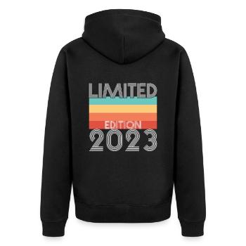 Limited Edition Retro 2023 - Unisex Premium Bio Zip Hoodie - Schwarz - Hinten - Nico (187cm)
