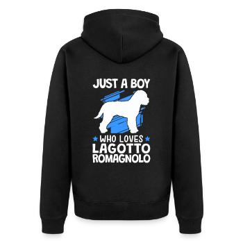 Nur ein Junge der Lagotto Romagnolo liebt - Unisex Premium Bio Zip Hoodie - Schwarz - Hinten - Nico (187cm)