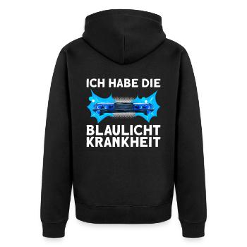 Polizei Feuerwehr Rettungsdienst Blaulicht - Unisex Premium Bio Zip Hoodie - Schwarz - Hinten - Nico (187cm)