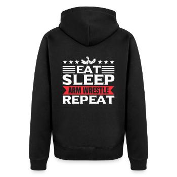 Funny Eat SLeep Arm Wrestling Repeat For Arm Wrest - Unisex Premium Bio Zip Hoodie - Schwarz - Hinten - Nico (187cm)