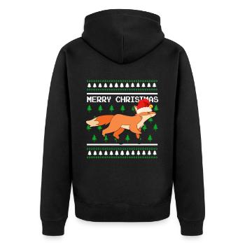 Ugly Christmas Sweater Tshirt Weihnachten Fuchs - Unisex Premium Bio Zip Hoodie - Schwarz - Hinten - Nico (187cm)