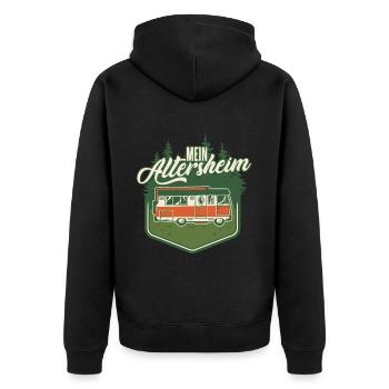 Lustiges Rentner Campingwagen Motiv - Unisex Premium Bio Zip Hoodie - Schwarz - Hinten - Nico (187cm)