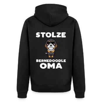 Bernedoodle Oma Hund Mit Sonnenbrille - Unisex Premium Bio Zip Hoodie - Schwarz - Hinten - Nico (187cm)