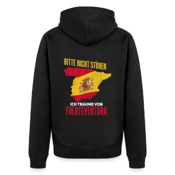 Lustiger Spanien Fuerteventura Spruch - Unisex Premium Bio Zip Hoodie - Schwarz - Hinten - Nico (187cm)
