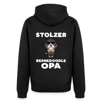 Bernedoodle Opa Hund Mit Sonnenbrille - Unisex Premium Bio Zip Hoodie - Schwarz - Hinten - Nico (187cm)