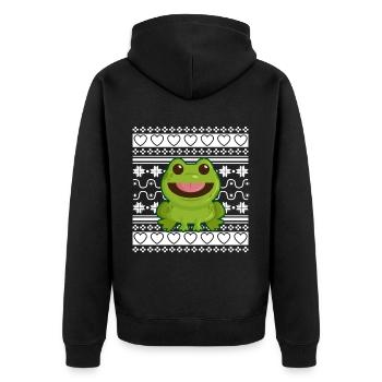 Ugly Christmas Sweater Tshirt Weihnachten Frosch - Unisex Premium Bio Zip Hoodie - Schwarz - Hinten - Nico (187cm)
