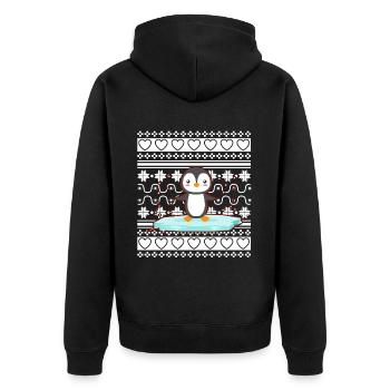 Ugly Christmas Sweater Tshirt Weihnachten Pinguin - Unisex Premium Bio Zip Hoodie - Schwarz - Hinten - Nico (187cm)