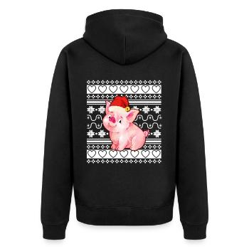 Ugly Christmas Sweater Tshirt Weihnachten Schwein - Unisex Premium Bio Zip Hoodie - Schwarz - Hinten - Nico (187cm)