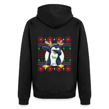 Ugly Christmas Sweater Tshirt Weihnachten Pinguin - Unisex Premium Bio Zip Hoodie - Schwarz - Hinten - Nico (187cm)