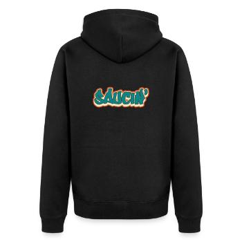 Hip Hop Rap Musik Rapper Hiphop Geschenk - Unisex Premium Bio Zip Hoodie - Schwarz - Hinten - Nico (187cm)
