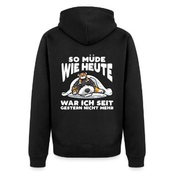 Bernedoodle Hund Mit Kuscheltier Schlaf Schlummern - Unisex Premium Bio Zip Hoodie - Schwarz - Hinten - Nico (187cm)